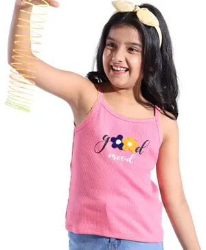 Pine Kids 100% Cotton Sleeveless Top With Floral Embroidery - Pink
