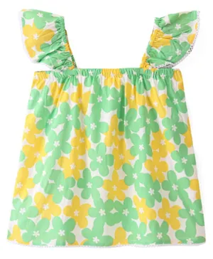 Babyhug Rayon Woven Sleeveless  Top With Floral Print - Green & Yellow