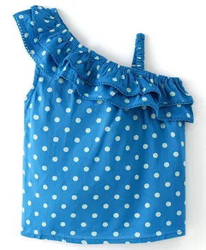 Babyhug Rayon Woven  Sleeveless Top with Lace Detailing & Polka Dot Print - Blue