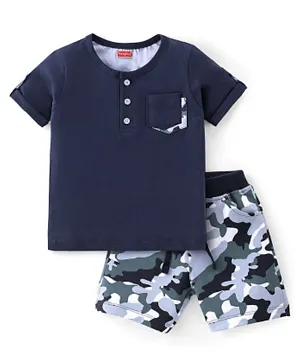 Babyhug 100% Cotton Single Jersey Knit Half Sleeves T-Shirt & Shorts Camouflage Print - Blue