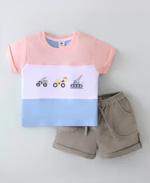 ToffyHouse Half Sleeves T-Shirt & Shorts With JCB Print - Multi Color