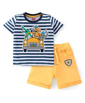 Babyhug 100% Cotton Knit Half Sleeves T-Shirt & Shorts Set Wild Animal Print -Blue & Yellow