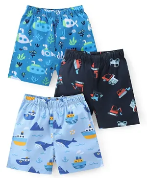 Babyhug Cotton Woven Boxers Nautical Theme Print Pack of 3 - Blue