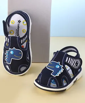Cute Walk by Babyhug Open Toe Sandals with Velcro Closure Dino Patch - Blue