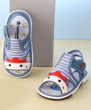Cute Walk by Babyhug Musical Sandals with Velcro Closure Stripes Print - Light Blue