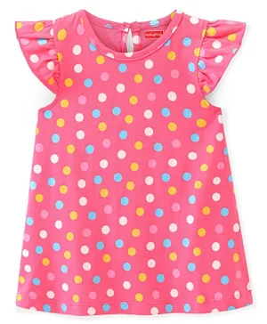 Babyhug Cotton Knit Flutter Sleeve Nighty with Polka Dots - Pink