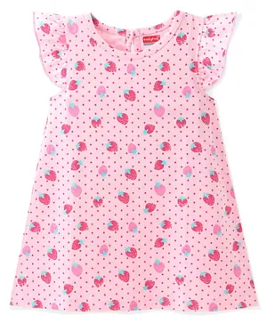 Babyhug Single Jersey Knit Half Sleeves Gown Strawberry Printed - Pink
