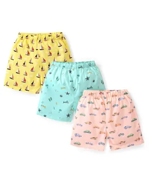 Babyhug Cotton Woven Regular Boxers Cars & Boats Print Pack of 3 - Multicolor