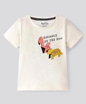 Bonfino 100% Cotton Zoo Animals Graphic T-Shirt - White