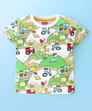 Babyhug 100% Cotton Knit Half Sleeves T-Shirt Animal & Vehicle Print - Multicolor