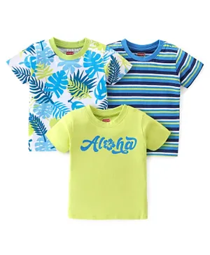 Babyhug Cotton Knit Half Sleeves T-Shirts Text Graphic Print Pack of 3 - Blue & Green