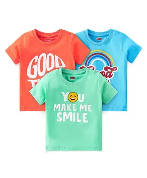 Babyhug Cotton Knit Half Sleeves T-Shirts Text Graphic Print Pack of 3 - Multicolor