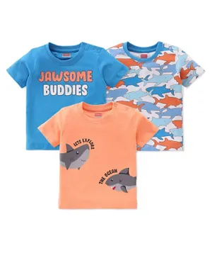 Babyhug Cotton Knit Half Sleeves T-Shirts Shark Graphic Print Pack of 3 - Blue