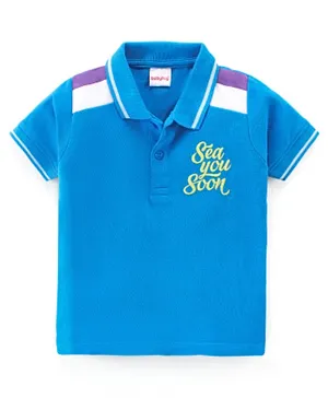 Babyhug Cotton Knit Short Sleeves Polo T-Shirt with Text Embroidered - Blue