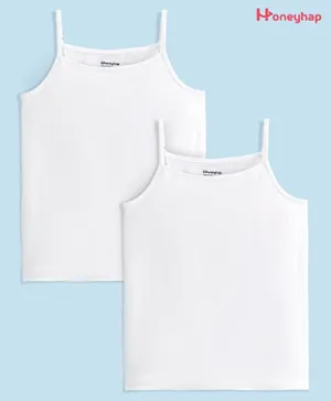 Honeyhap Premium Cotton Elastane Solid Color Sleeveless Slips With Bio Finish Pack Of 2 - Bright White