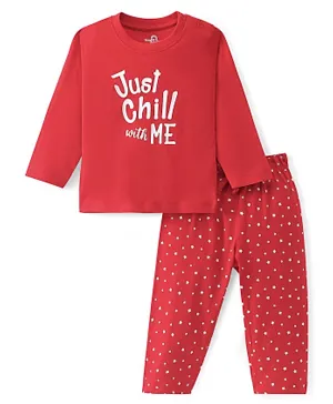 Doodle Poodle 100% Cotton Full Sleeves Stars Printed Night Suit  - Red
