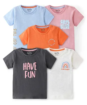 Bonfino 100% Cotton Knit Half Sleeves T-Shirts Text Print Pack of 5 - Multicolour