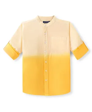 قميص باين كيدز قطن محبوك بأكمام طويلة ولون سادة - أصفر