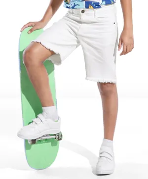 Pine Kids Denim Knee Length Shorts Solid Colour - White