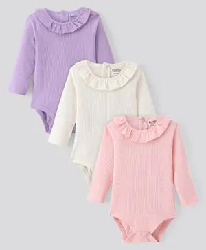 Bonfino 100% Cotton Knit Full Sleeves Solid Color Onesies Pack of 3 - Lilac Pink & Ivory