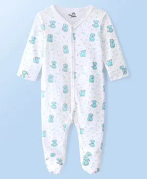 Doodle Poodle Cotton Knit Full Sleeves Footed Sleep Suit With Doggy Print - Bright White