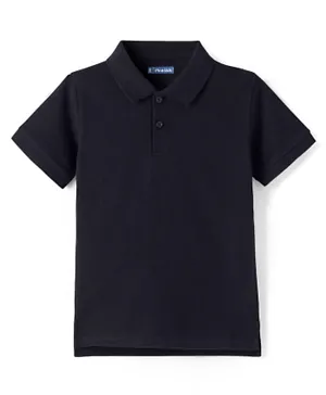 Pine Kids Cotton Blend Knit Half Sleeves Solid Color Polo T-Shirt - Jet Black
