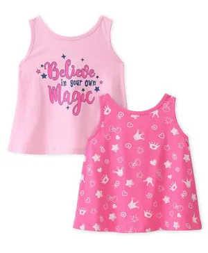 Doodle Poodle 100% Cotton Sleeveless T-Shirts With Text Print Pack Of 2 - Sweet Dreasms Light Pink & Sangaria Sunset Pink