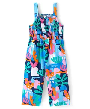 Babyhug 100% Cotton Jersey Knit Shoulder Strap Printed Jumpsuit- Multicolor