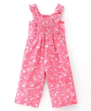 Babyhug 100% Cotton Jersey Square Neck Jumpsuit With Floral Print - Pink