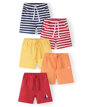 Doodle Poodle 100% Cotton Above Knee Length Shorts Solid & Striped Pack of 5 - Multicolour