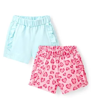 Doodle Poodle 100% Cotton Knit Above Knee Length Printed Shorts Pack of 2 -Pink & Blue