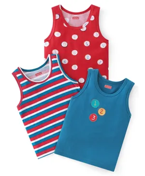 Babyhug 100% Cotton Vests Number Print Pack Of 3 - Red & Blue
