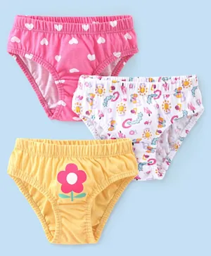 Babyhug 100% Cotton Single Jersey Knit Panties Heart Print Pack of 3 - Multicolor