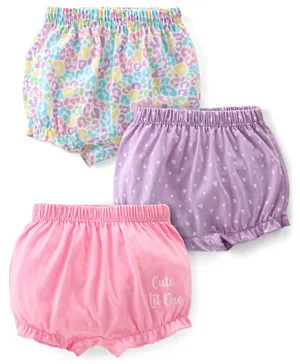 Babyhug 100% Cotton Knit Bloomers Heart & Text Print Pack of 3- Multicolor