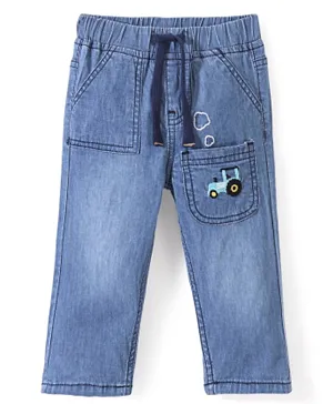 Bonfino Cotton Cargo Fit Ankle Length Denim Jeans With Tractor Embroidery - Dark Indigo