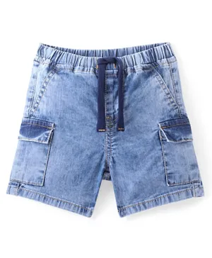 Bonfino Cotton Patch Pocket with Flap Denim Shorts - Blue