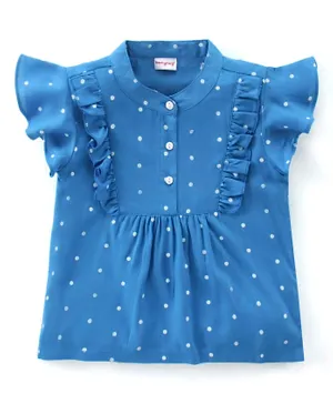 Babyhug Rayon Woven Frill Sleeves Top Dot Print - Blue