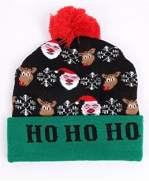 Babyqlo Ho Ho Ho Printed Cozy Christmas Woolen Cap - Multicolor