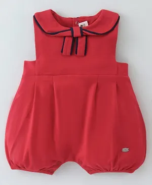 ToffyHouse Cotton Sleeveless Solid Romper - Red