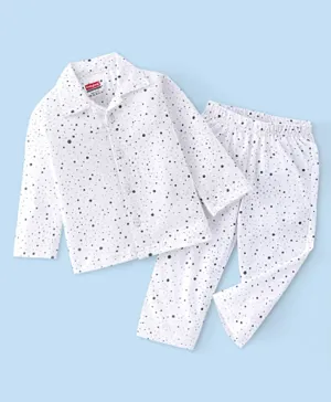 Babyhug Cotton Single Jersey Knit Full Sleeves Pyjama Set With Polka Dot Print - White