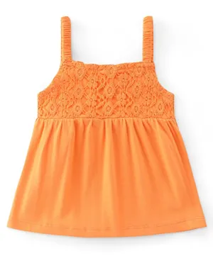 Babyhug Cotton Knit Sleeveless Singlet Top with Crotchet Detailing - Orange