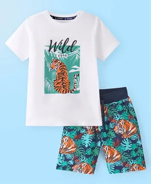 Pine Kids Single Jersey Knit Half Sleeves T-Shirts & Shorts Set Tiger Print - Multicolor