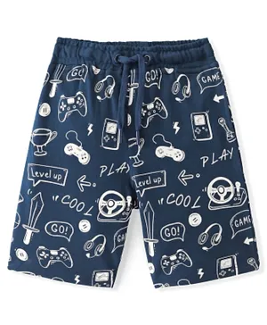 Pine Kids Terry Knit  Shorts Gaming Themed All Over Print - Navy Blue