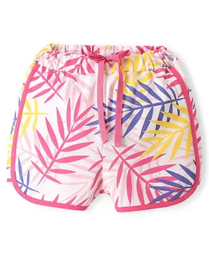 Pine Kids Mid Thigh Length Shorts Leaves Printed - Pink