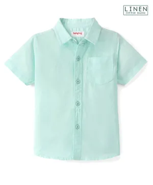 Babyhug Cotton Linen Woven Half Sleeves Solid Color Shirt - Mint Green