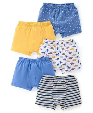 Babyhug 100% Cotton Knit boxers Stars & Dino Print Pack of 5 - Multicolour