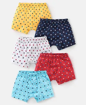Babyhug 100% Cotton Stars Printed Boxers Pack of 5 - Multicolour