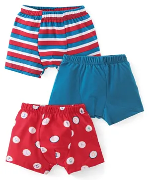 Babyhug 100% Cotton Knit Trunks  Solid Number & Striped  Print Pack of 3- Red & Blue