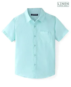 Pine Kids Cotton Linen Half Sleeves Solid Colour Shirt - Mint