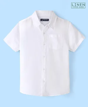 Pine Kids Cotton Linen Half Sleeves Solid Colour Shirt - White